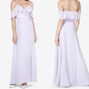 Nwt Anthropologie fame and partners lavender ruffle Offshoulder wrap maxi dress